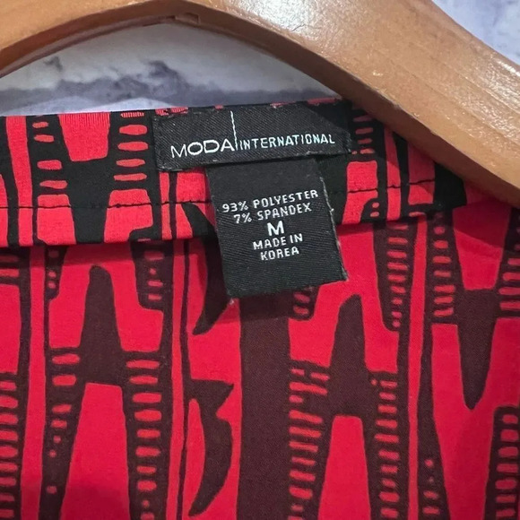 Moda International Size Medium Red Maxi Boho Dress Short Sleeve V-Neck Stretch - Picture 8 of 8